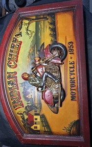 Vintage Rare 3D Indian Chief Motorcycle 1953 24" X 16" Wood Hand Painted Sign