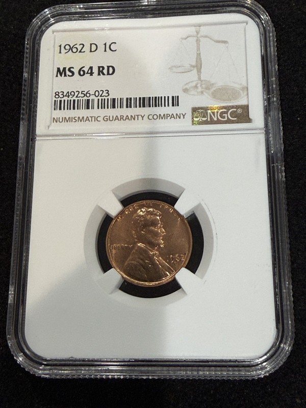 1962 D Brilliant Uncirculated Lincoln Penny NGC Graded MS 64RD G-15