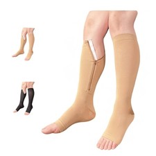 Open Toe 15-20 mmHg Compression Grade Calf Pain Leg Inside Zipper Socks Nude