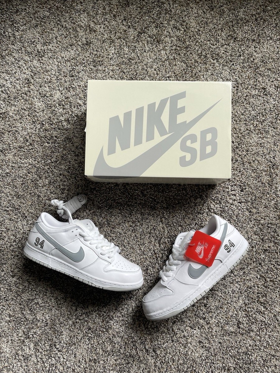 Nike Dunk SB Low 94 Supreme White Metallic Silver Grey HQ8487-100