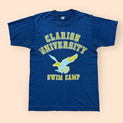 Vintage 1980s Clarion University Swim Camp T Shirt Medium Blue 80s Vtg