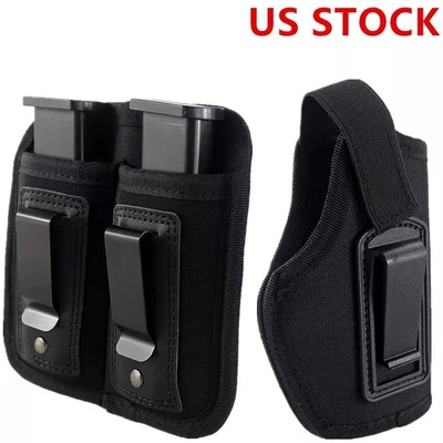 MALLOUTDOOR1 Tactical Concealed Carry Double Magazine Pouch Mag Holder IWB Belt Clip Holster