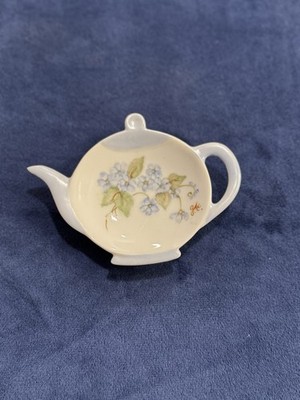 Vintage Tea Bag Holder Tray With Gorgeous Hand Painted Forget Me Not Flowers