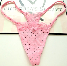 VICTORIA'S SECRET Cotton High Leg Itsy V-String Thong Panty S M L XL Pink Dot VS