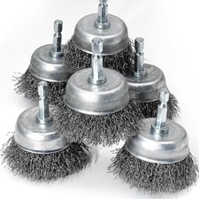 6 PCS Wire Cup Brush 1/4" Hex Shank for Drill, 3" 0.012" Coarse Carbon Steel Wir
