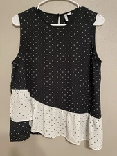 Elle Brand Asymmetrical Peplum Tank Top W Polka Dot Pattern Size L Great Conditi