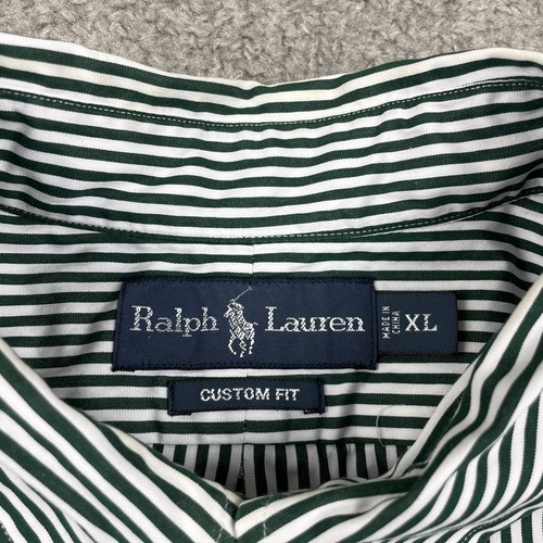 Camisa Polo Ralph Lauren Ajuste Personalizado a Rayas Talla XL Para Hombres Blanco Verde Púrpura Poni - Imagen 6 de 9