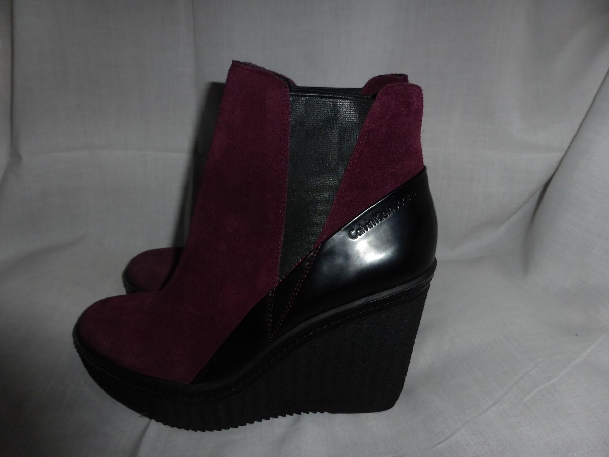 Calvin Klein Leather Wedge Ankle Boots CALVIN KLEIN WOMEN BURGUNDY