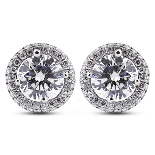 Feine Ohrringe 3,03 kt H VS2 runder Erdabbau zertifizierte Diamanten Weißgold Halo - Bild 4 von 8