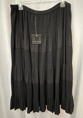 APOSTROPHE NWT Women's Size XL (18-20) Black Tiered Midi Pull On Skirt