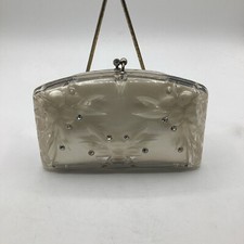Lucite 1950s Clear Lined Rhinestone Etched Clutch Purse Handbag Ian Drummond MCM