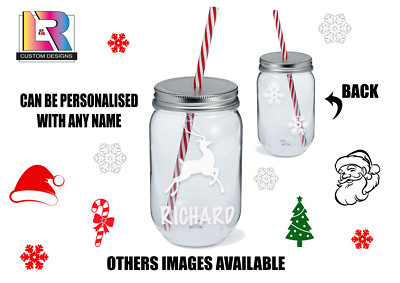 Personalisiertes Weihnachtsglas Mason Style Trinkglas inkl. Strohhalm. Viele Designs/Farbe