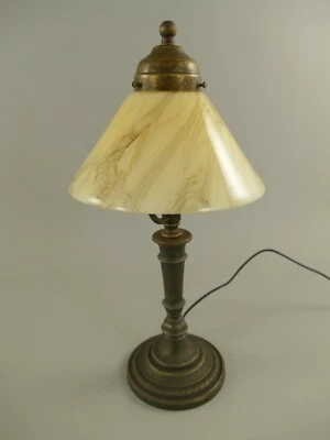 MARKENLOS Tischlampe Pilz Lampe Jugendstil Antik Bankerlampe Schreibtischlampe Messing
