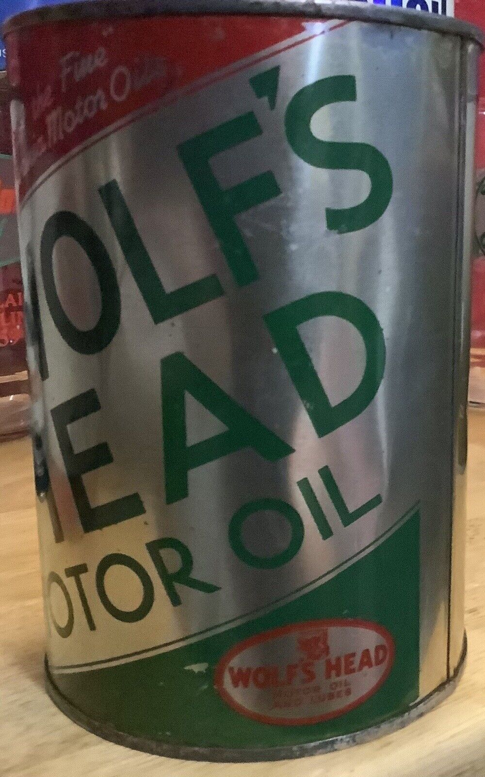 Vintage Wolf's Head Motor Oil Can 1-Qt Full