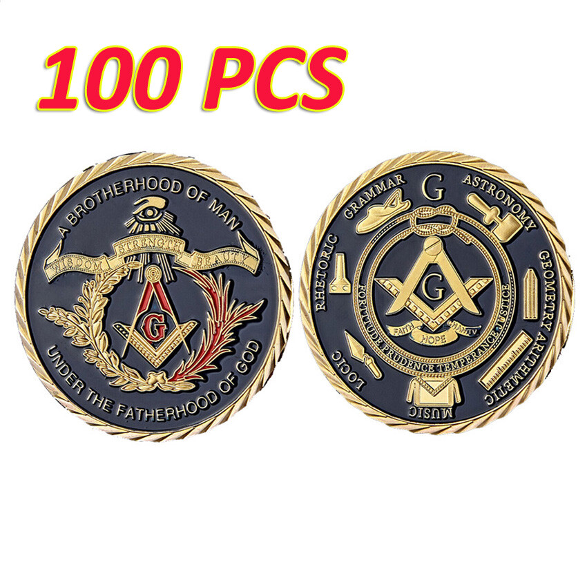 100PCS Brotherhood Collectible Freemason Medal Masonic Coin Challenge Coin Gift