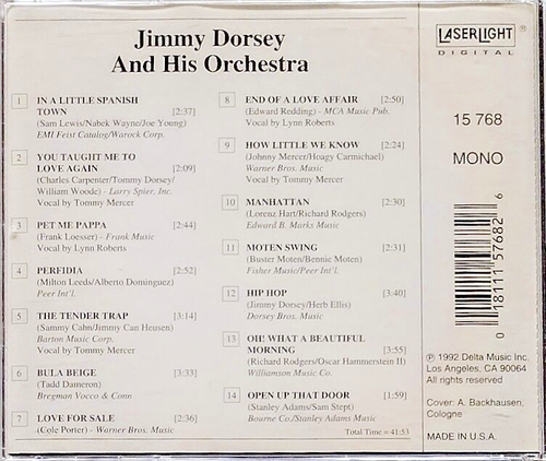 CD Jimmy Dorsey PERFIDIA (1992 JAZZ Big Band SWING, Laser Light) RETRO Nostalgic - Imagen 2 de 3