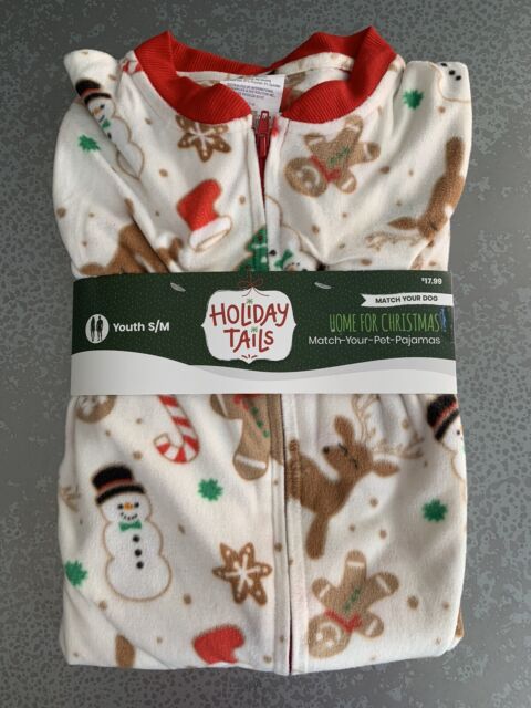 Holiday Tails Match Your Pet Pajamas youth S/M NWT Unisex Christmas Zip Up 1 Pc