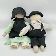 Vintage Traditional Amish Couple Handmade Boy & Girl Cloth Rag Dolls Folk Art
