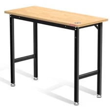 48-Inch Heavy-Duty Workbench with Adjustable Height, Wood Worktop, Steel Frame