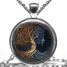 Tree of Life Necklace Symbolic Balance Harmony 1" Silver Pendant 24" Link Chain