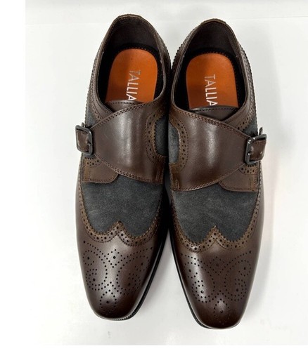 Tallia Mens Wing Tip Monk Strap Shoes Leather Orange Oxfords Derby New 9.5 - Picture 4 of 7