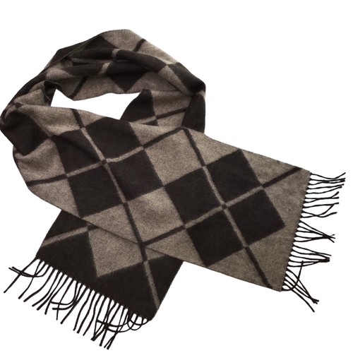 CHARTER CLUB 100% CASHMERE Scarf. Brown Diamond Argyle Pattern Fringe Adult - Picture 2 of 10