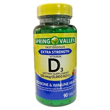 Spring Valley Extra Strength Vitamin D3 Dietary Supplement, 125 mcg 5,000 IU