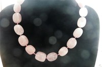 Large Chunky Pink Rose Quartz 925 Sterling Silver Necklace 18ins/20ins 600 Cts Large Chunky Pink Rose Quartz 925 Sterling Silver Necklace 18ins/20ins 600 Cts