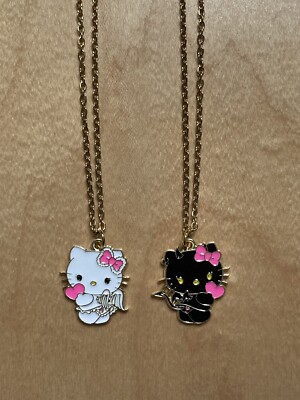 Matching Cat Necklaces Angel Demon Devil Kitty Cute Heart White