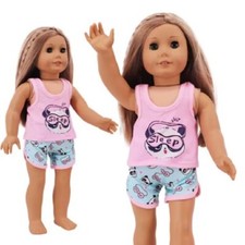 Nightwear, Short Style, Panda Top  Short Pajamas    Slippers for 18" Dolls