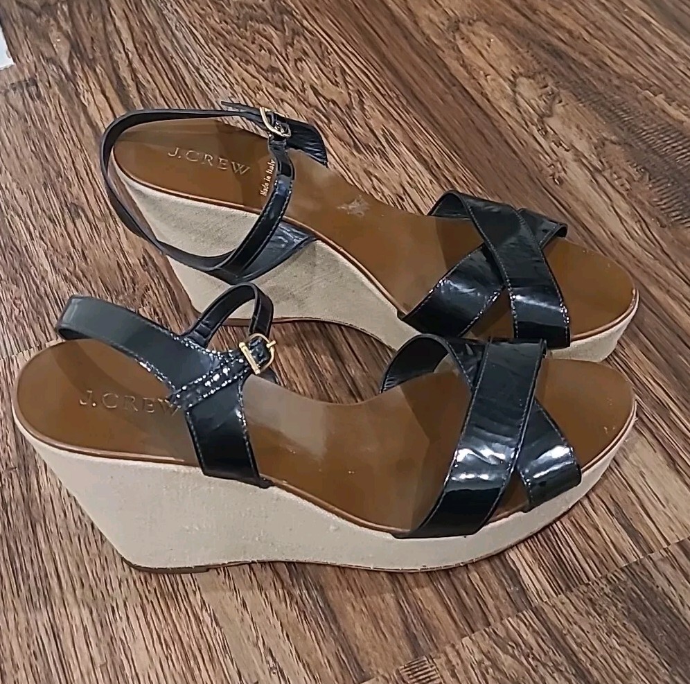 LILA Black Patent Leather Strappy Platform Wedge Sandals Made in  Italy 11