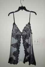 NWT VINTAGE Victoria's Secret White/Black Eyelash Lace Short Nightie/Babydoll L