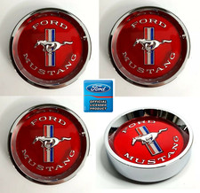 Set4 Tri-bar Pony Red Center Caps For 1965-66 Ford Mustang W Styled Hubcaps