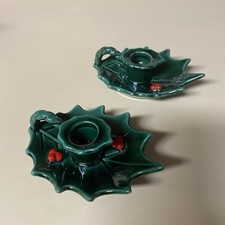 Set of 2 Lefton Vintage Christmas Holly Berry Candle Stick Holders