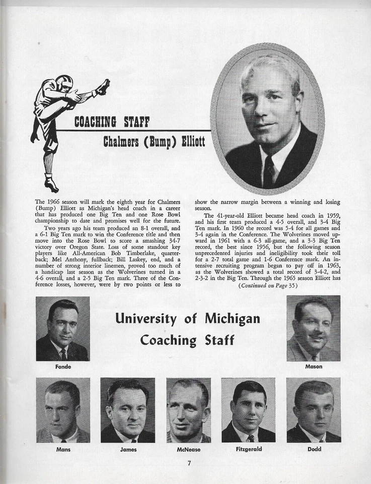 UNIVERSITY OF MICHIGAN U OF M 1966 SOUVENIR FOOTBALL PROGRAM Bump Elliott - Image 3 of 4