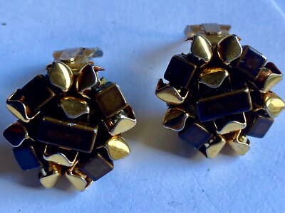 Boucles D'oreilles Style Art Déco Années 40/50 - Françoise Montague - Clips Laiton - Occasion