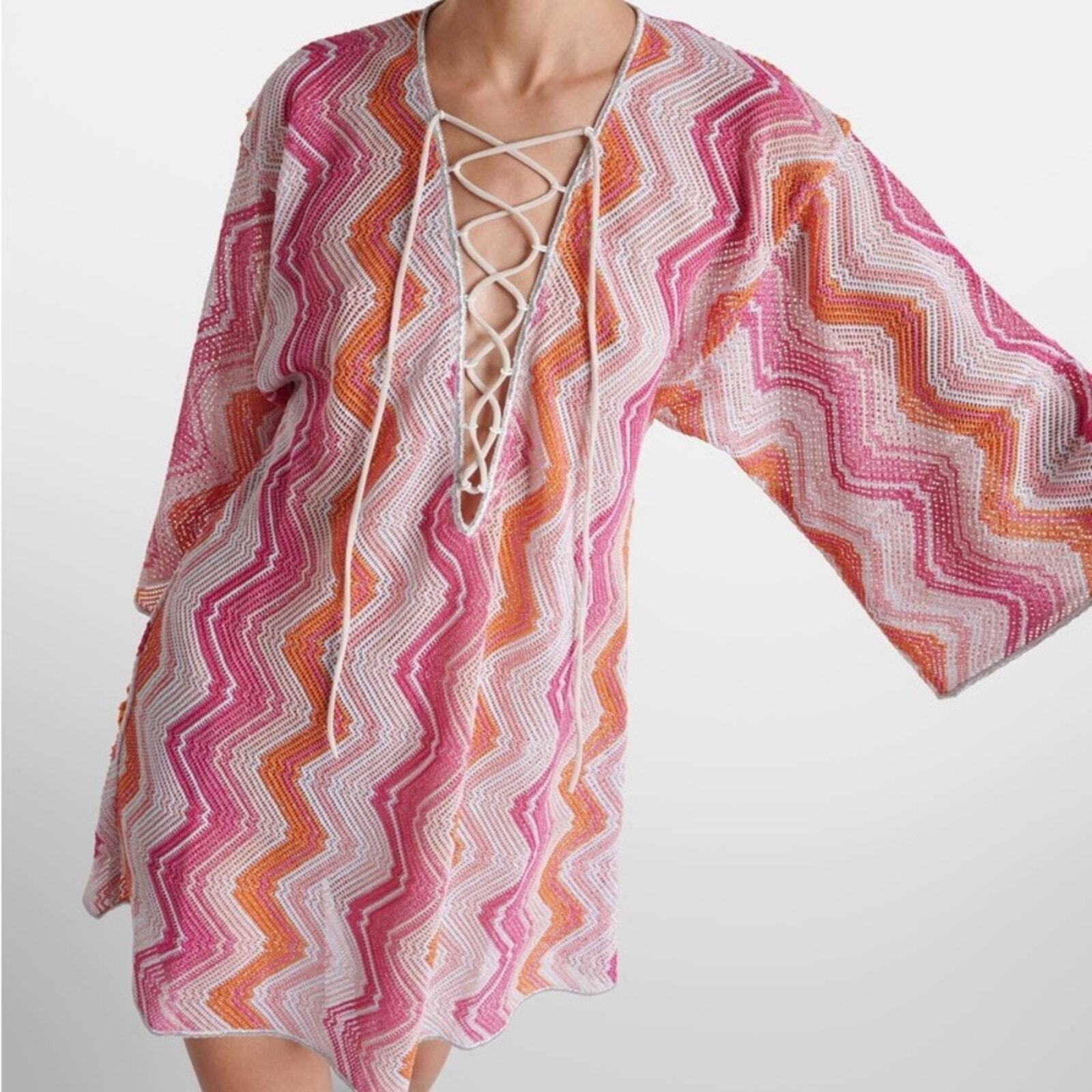 Brand new Missoni pink zig zag lamé beach cover up IT 40/S
