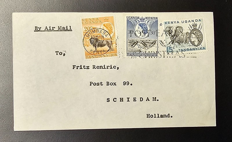 Kenya Uganda Tanganyika KUT QEII Cover Mombasa to Schiedam Holland LION ELEPHANT