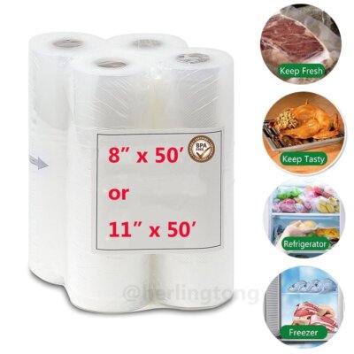 4 Rolls Vacuum Sealer Storage Bags 8''x50' / 11''x50' Food Seal 4 Mil Great Saver