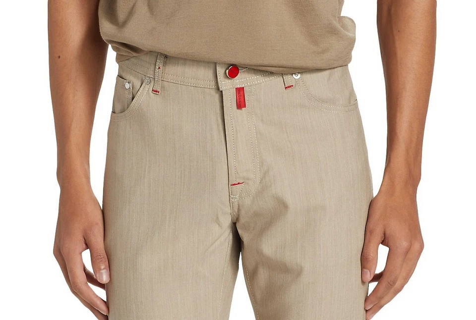 $1,795 全新带标签 Kiton Taupe 五口袋平前 100% 羊毛长裤 36,40 码 — 第 2/4 张图片