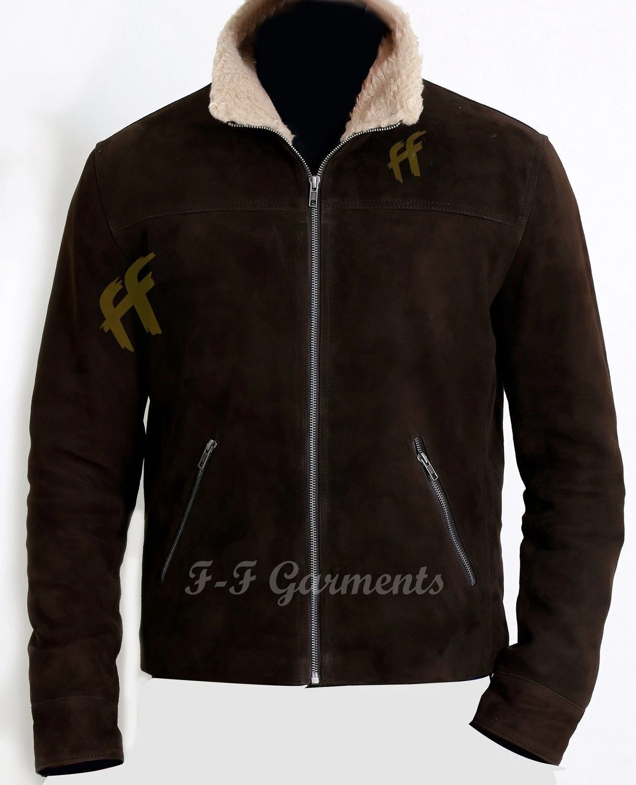 The Walking Dead Rick Grimes Season 4 REAL Suede Brown Fur Collar Leather Jacket