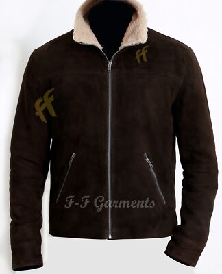 The Walking Dead Rick Grimes Season 4 REAL Suede Brown Fur Collar Leather Jacket