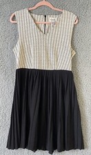 Ganni Dress Size Medium Black and Cream V-Neck Geometric Accordion Bottom Skirt