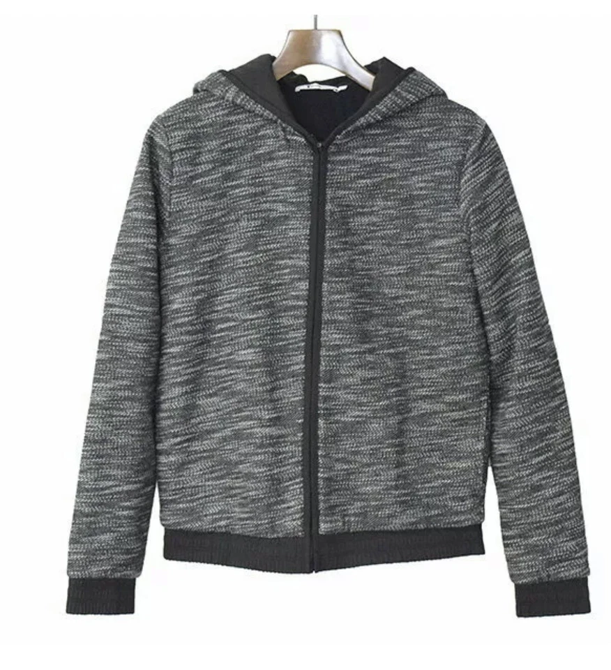 Chaqueta Alexander Wang Para Hombre Bombardero Con Capucha Forrada Negra Gris X Grande XL Impecable Foto 4 de 4