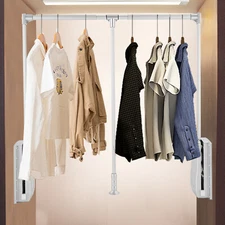 Modern 33 Inch Pull Down Closet Rod Pull Down Wardrobe Organizer Silver Indoor