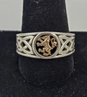 Vintage Keith Jack Sterling Silver 10k Gold Lion Rampant Celtic Ring Sz 11 - 7.2