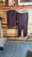 BCBGMAXAZRIA Red Shimmer Long Sleeve Pajama Set Womens Size Medium