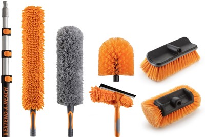 20 Foot High Ceiling Duster Kit and Scrub Brush 12 feet, Black Orange 