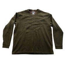 Columbia Mens Sweater XL V-Neck Cozy Knit Olive Green Ribbed Pullover Outdoors