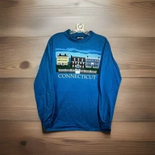 Vintage Connecticut T Shirt Medium Long Sleeve New England Colorful Saltbox USA